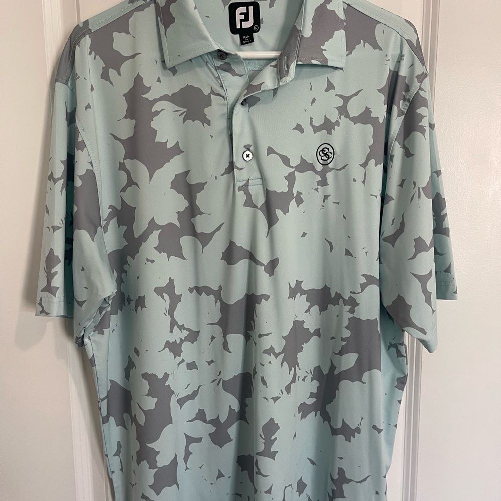FootJoy Men's Polo Shirt - Light Blue and Gray Camouflage